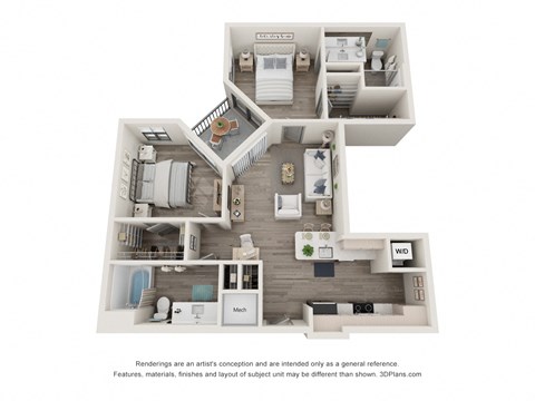 Floor plan for 2 beds, 2 baths, 1034 sqft